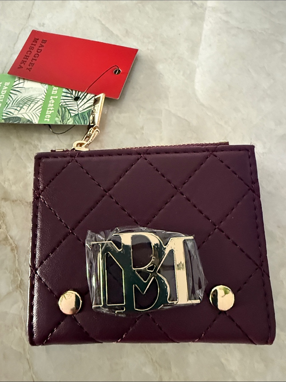 Badgley Mischka NWT Quilted Burgundy Wallet with Gold Accent